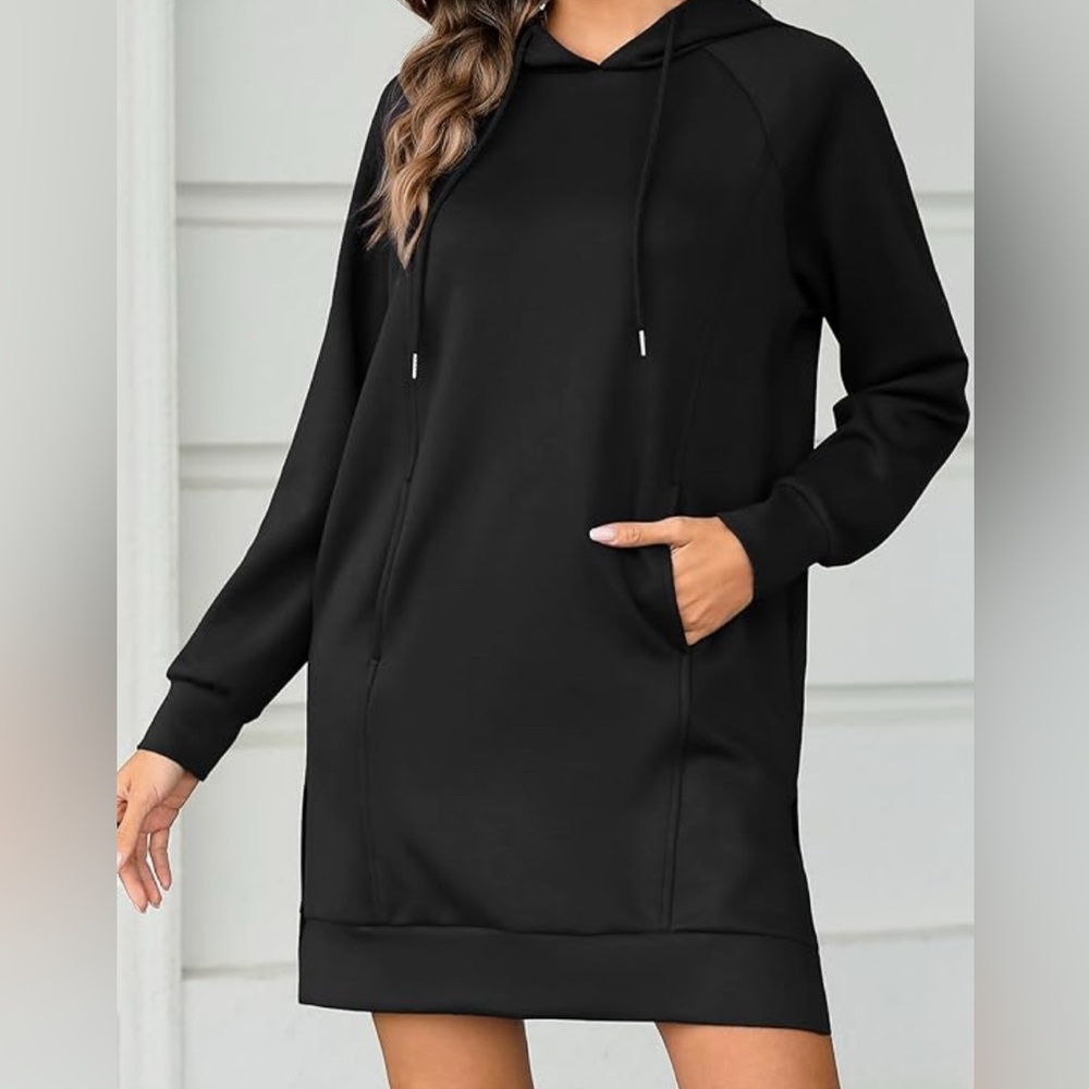 Casual Black Long Sleeve Hoodie Dress